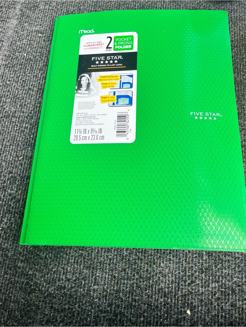 Five Star Green Pocket & Prong Folder